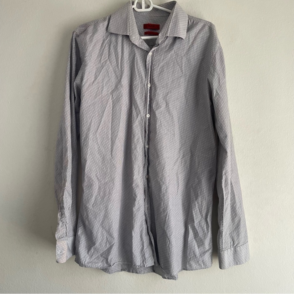 Hugo Boss modern fit button down work dress shirt in blue and white